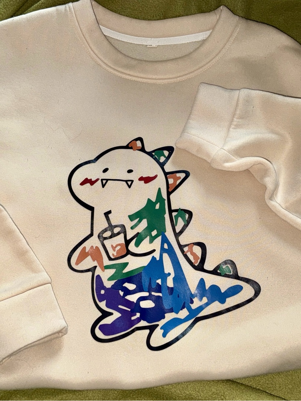 Cream Graphic Dinosaur Crewneck Sweatshirt